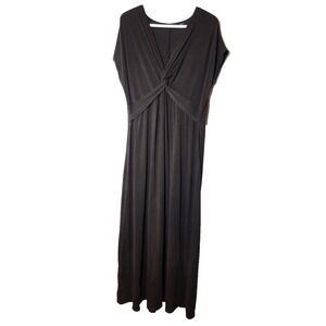 Lands End Black Cross Knot Bust Cap Sleeve Maxi Cotton Blend Dress LG 14-16 Tall